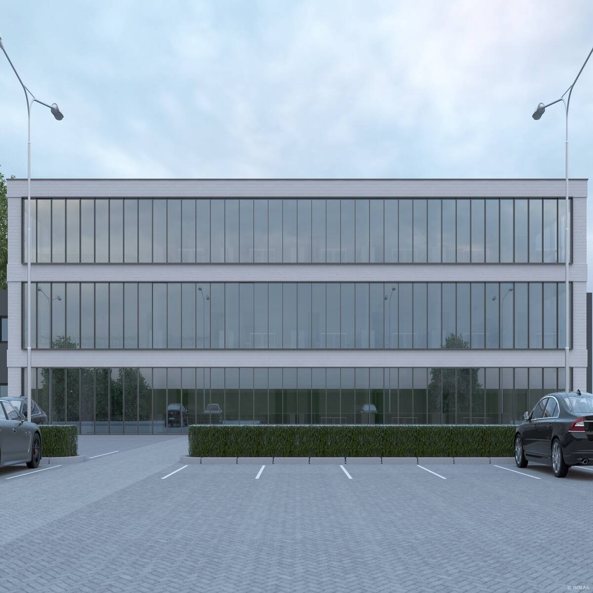 ISOLAR SOLARLUX® sunlite grey 45 solar control glass combines neutral grey reflection with high light transmission, providing effective heat protection and an elegant facade design.