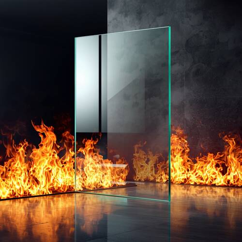 Brandschutzglas, feuerfestes Glas, Sicherheitsglas mit Brandschutz, klare Glasscheibe mit spezieller Brandschutzbeschichtung
