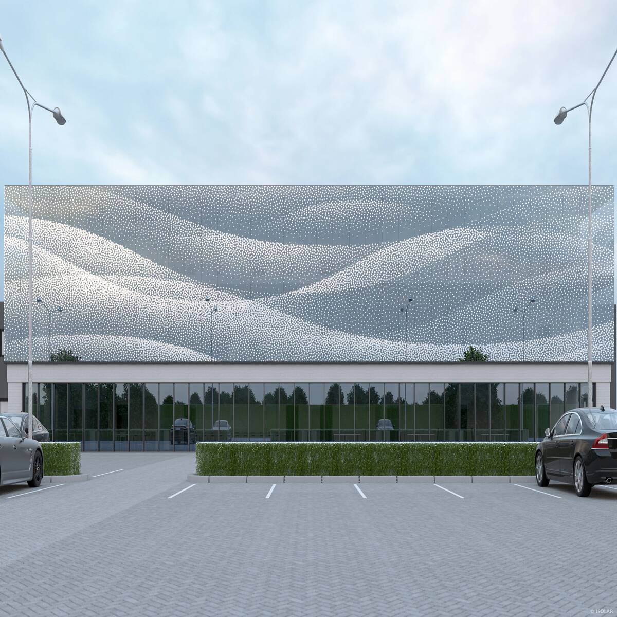 DEKOREX® decodesign A70 by ISOLAR integrates a 70% screen-printed pattern, delivering effective sun shading, reduced glare, and stylish visual texture for façades and interiors.